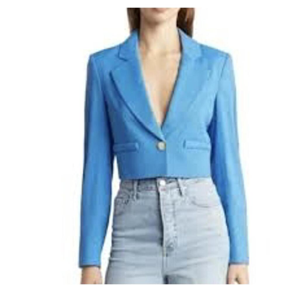 Jason Wu Linen Blend Royal Blue Bolero Blazer Jacket Braid Trim Long Sleeve